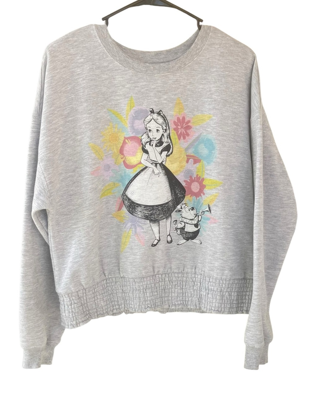 Womens Alice in Wonderland Cropped Sweatshirt Smocked Hem XXL Cottagecore Y2K